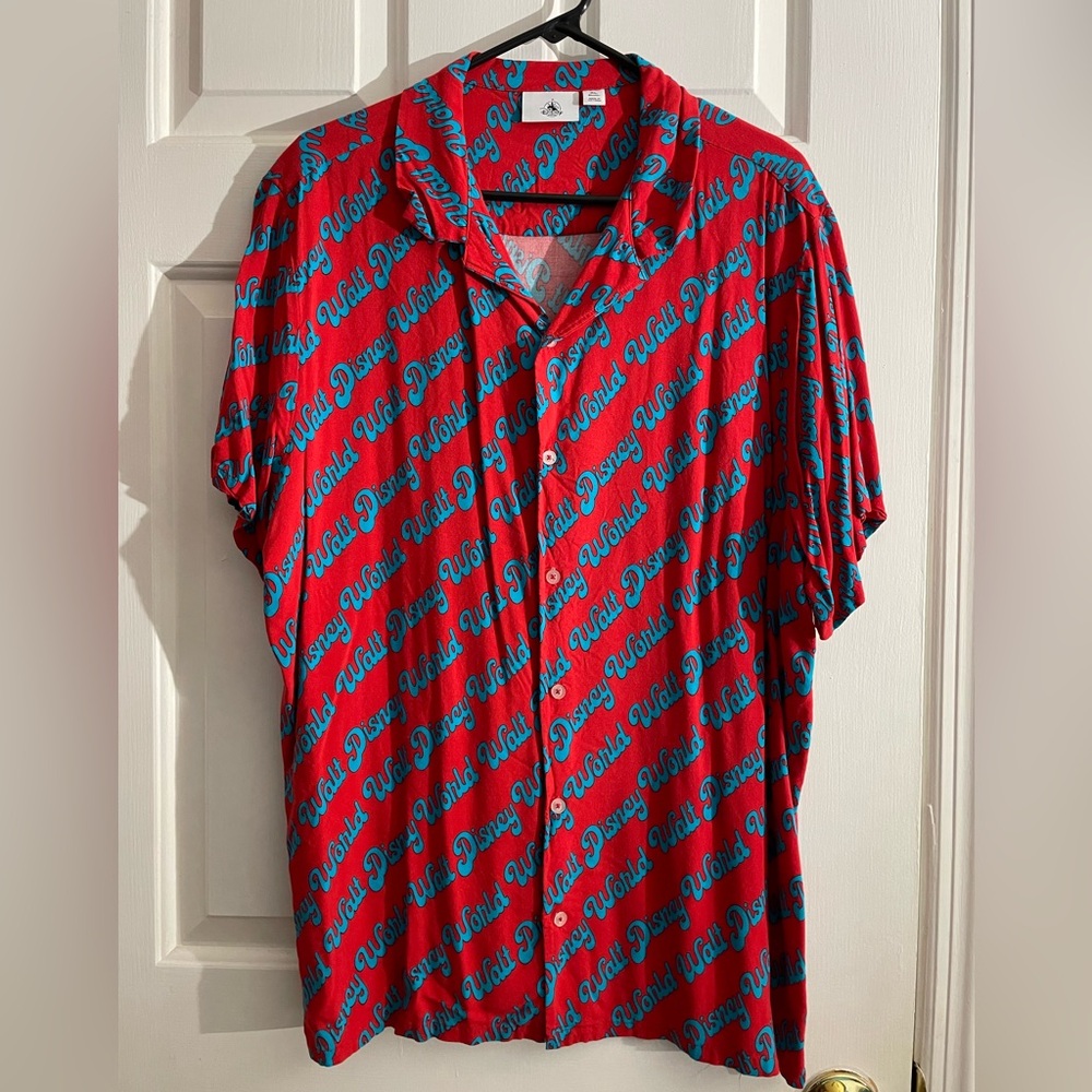 Men's X Large (XL) Disney Parks Red/Blue Walt Disney World All Over Button Down